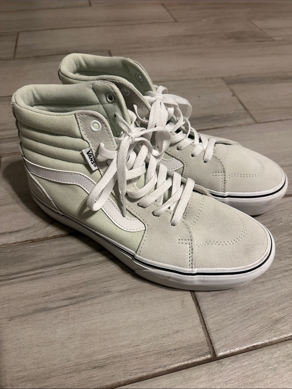 Vans Sk8-Hi High-Top Sneakers in Light Sage/White